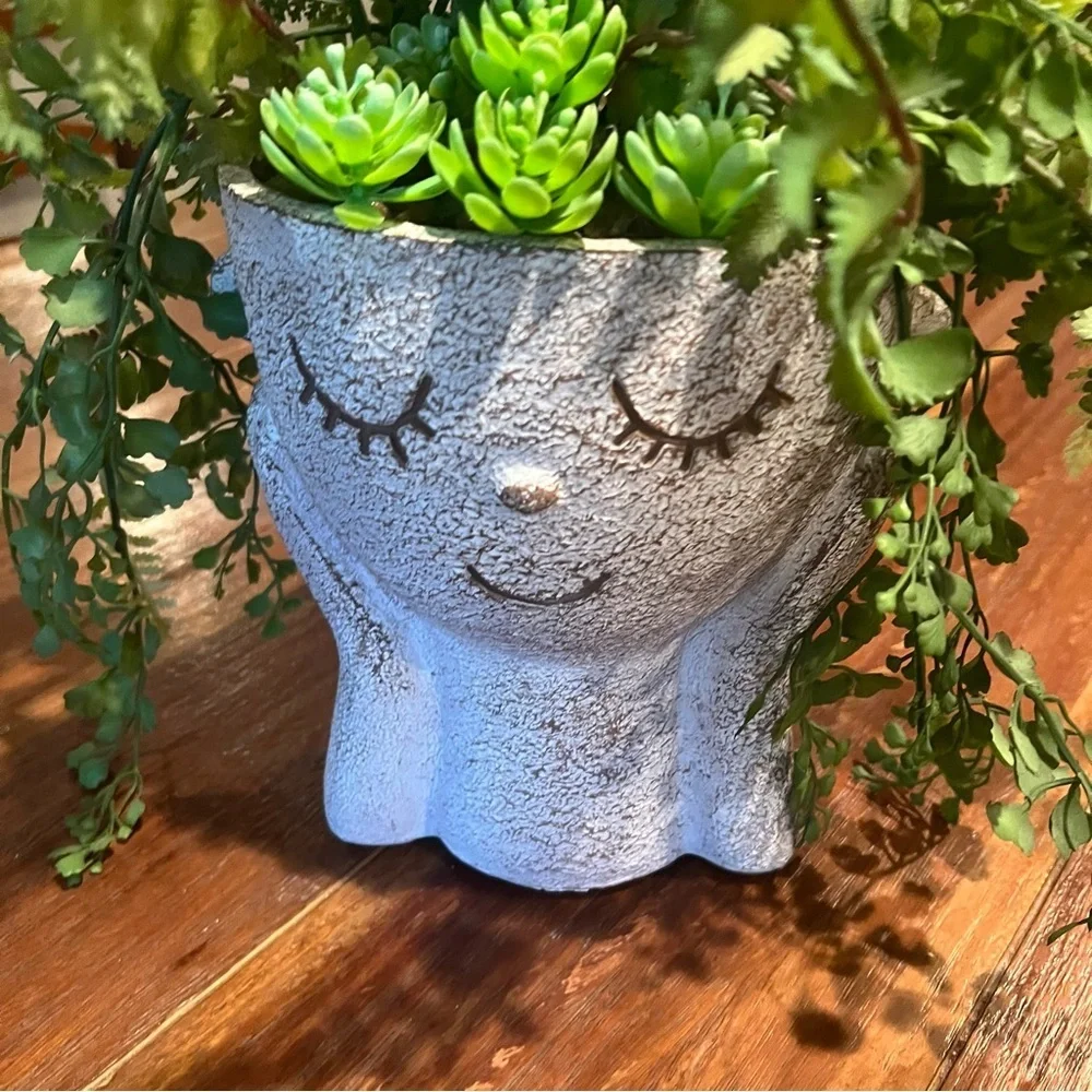 Faux Succulent Arrangement Sleepy Face Planter Pot